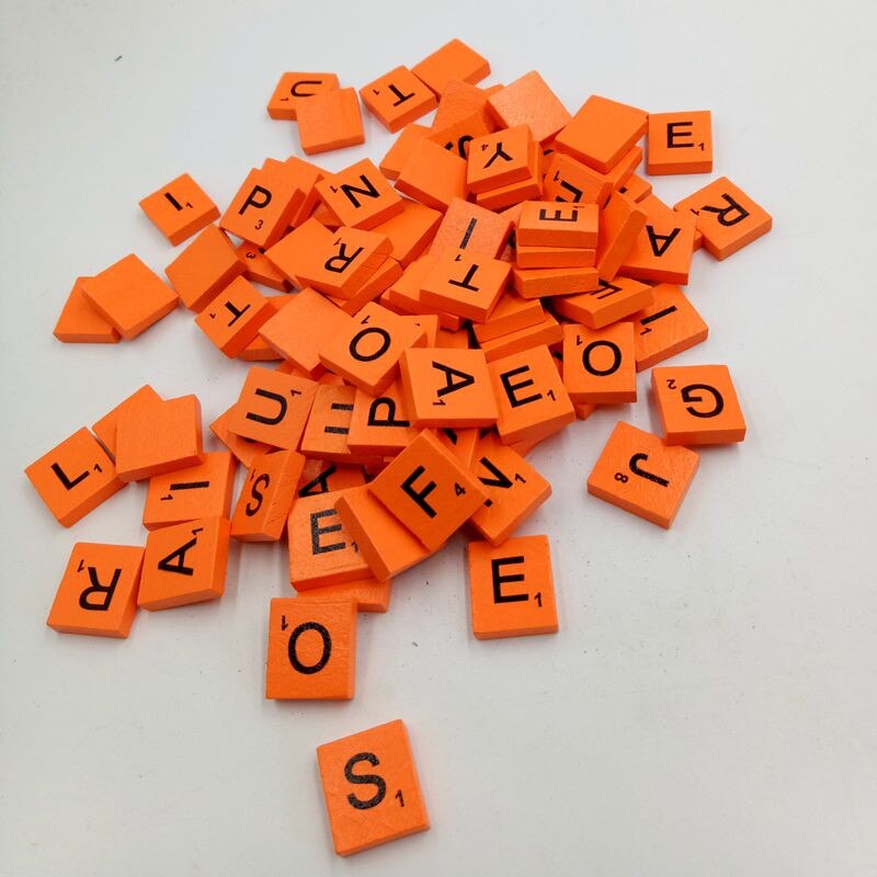 100 Scrabble de madera azulejos negro números y letras para manualidades alfabetos de madera rompecabezas educativos aprendizaje juguete puzle para niños: Naranja