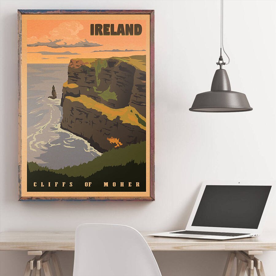 Irland Sommer Stadt Reise Poster Zauberstab Aufkleber Jahrgang Kraft Papier Kneipe Bar Hotel Dekor Hand Gemalte Landschaft Bild 42x30cm