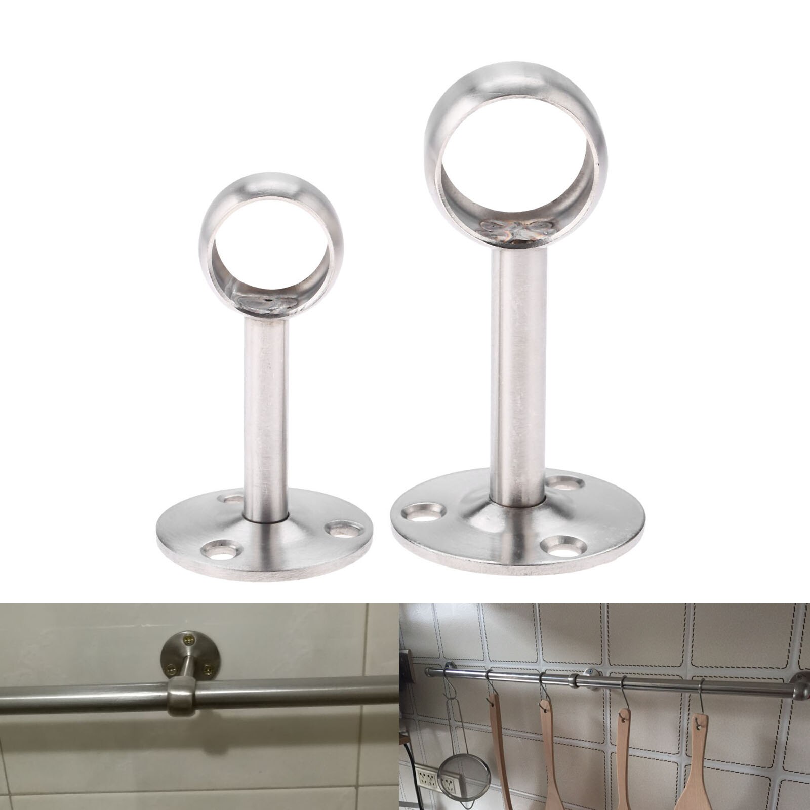 Stainless Steel Centre Bracket Wardrobe Rail Support Hanging Rail Rod Pole Socket End Support Bracket Holder 19mm 25mm Dia