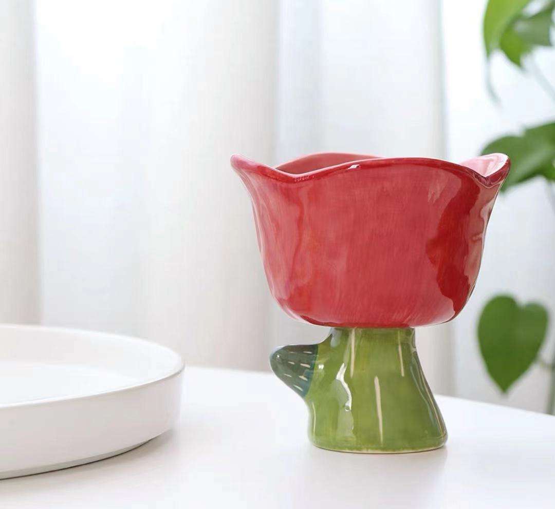 Tasse à thé en forme de fleur de tulipe en trois dimensions peinte à la main, bol à Dessert en forme de cœur pour fille mignonne, ornements de Style Ins