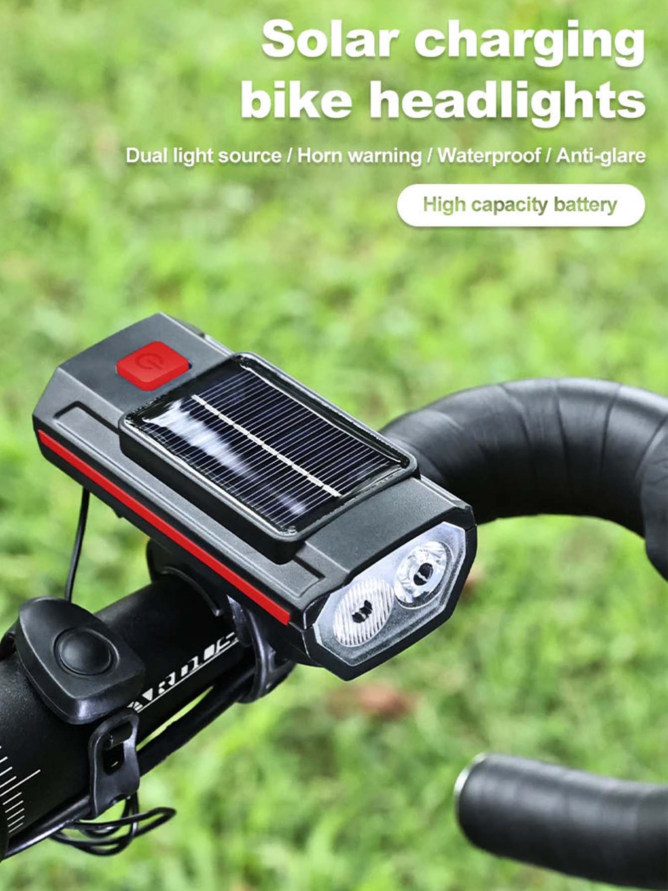 Luz Solar para bicicleta con bocina, 120dB, TYPE-C, recargable, lámpara frontal para bicicleta de montaña y carretera, linterna para bicicleta de 1200 mah