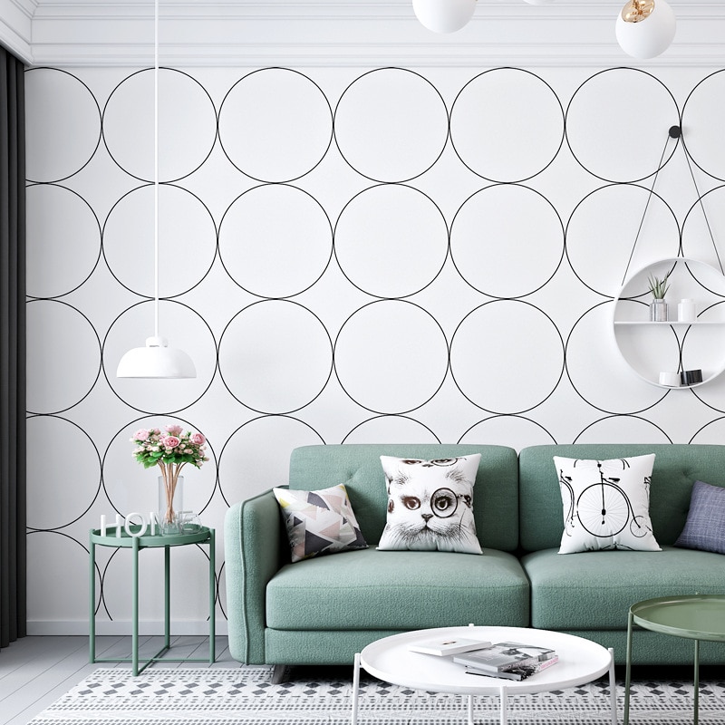Northern European Style Wallpaper Artistic Geometric round Plaid Ins Female Harajuku Style Japanese-Style Guest Room Background