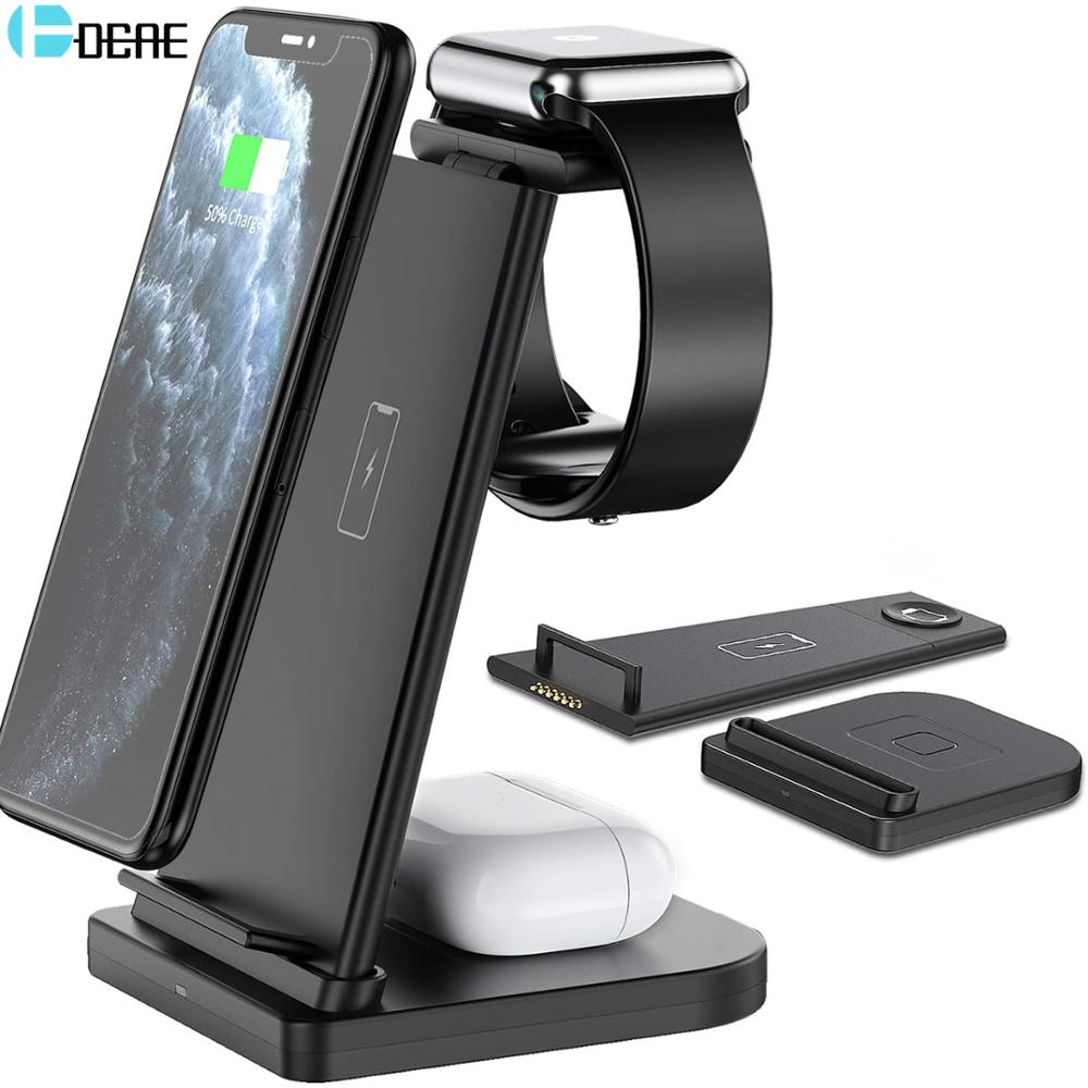 Soporte de carga inalámbrica para Apple Watch, estación de carga rápida Qi de 15W, 3 en 1 para iPhone 12, 11, XS, XR, X, 8, 6, 5, 4, 3 y 2, Airpods Pro