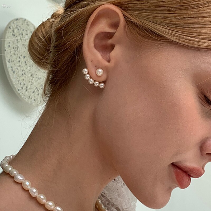 Pendientes de tuerca con forma de estrella para mujer, aretes de Zirconia blanca brillante, exquisita perla geométrica cuadrada de estrella, joyería de: pearl-white