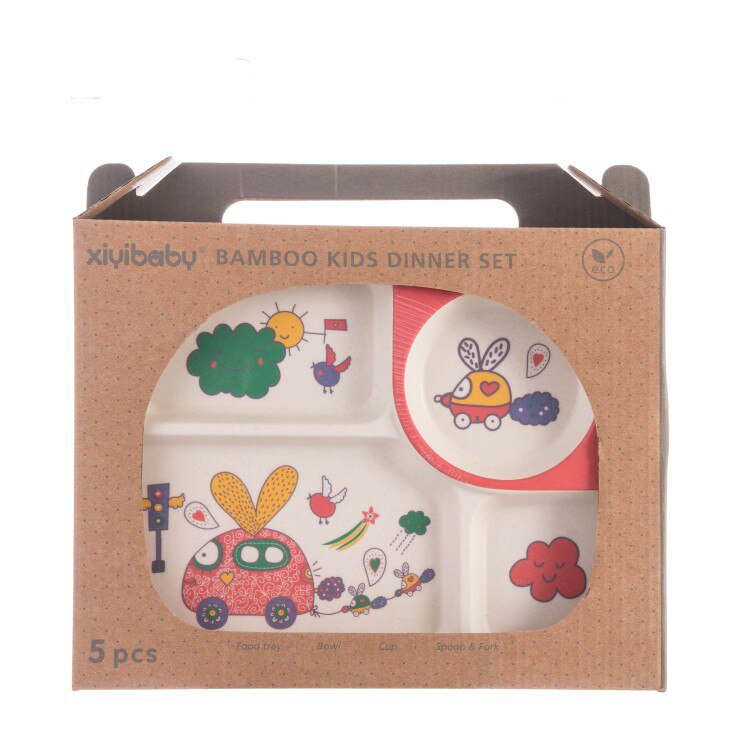 Baby Dishes Set Eco-friendly Bamboo Fiber Dinnerware Cute Cartoon Animal Bowl Tableware for Toddlers Boy Girl WXY010: WXY010C