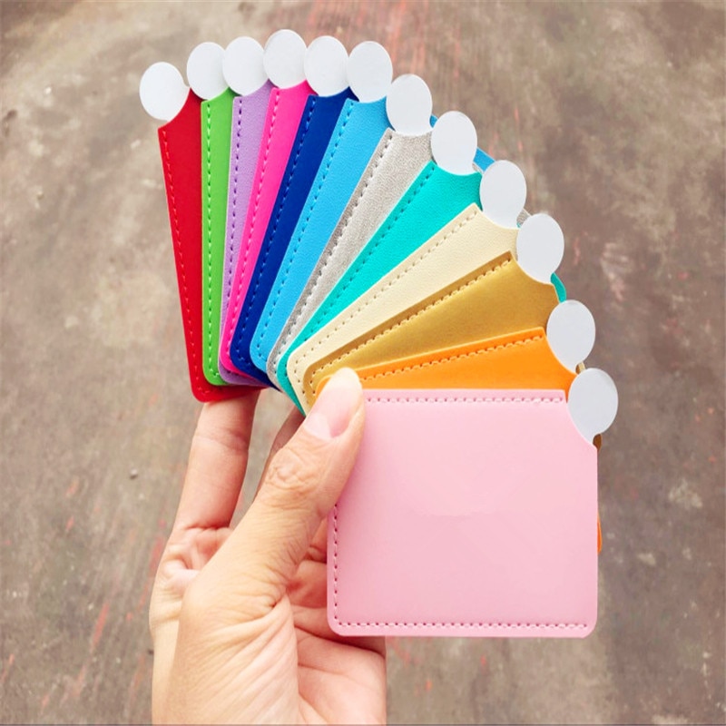 1Pcsportable Mini Shatter Proof Card Style Pocket Cosmetische Spiegel Pu Leather Cover Rvs Unbreakable Make-Up