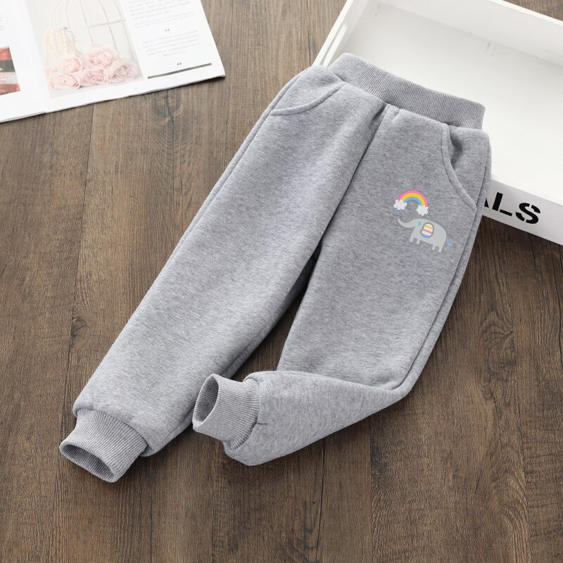 lässig Winter Hosen mit Pelz Baby Mädchen Jungen verlieren Hosen Baumwolle lässig Kleinkind Gedruckt Regenbogen Sport Schlauch Elastische Schlauch: Grau / 2T(90)