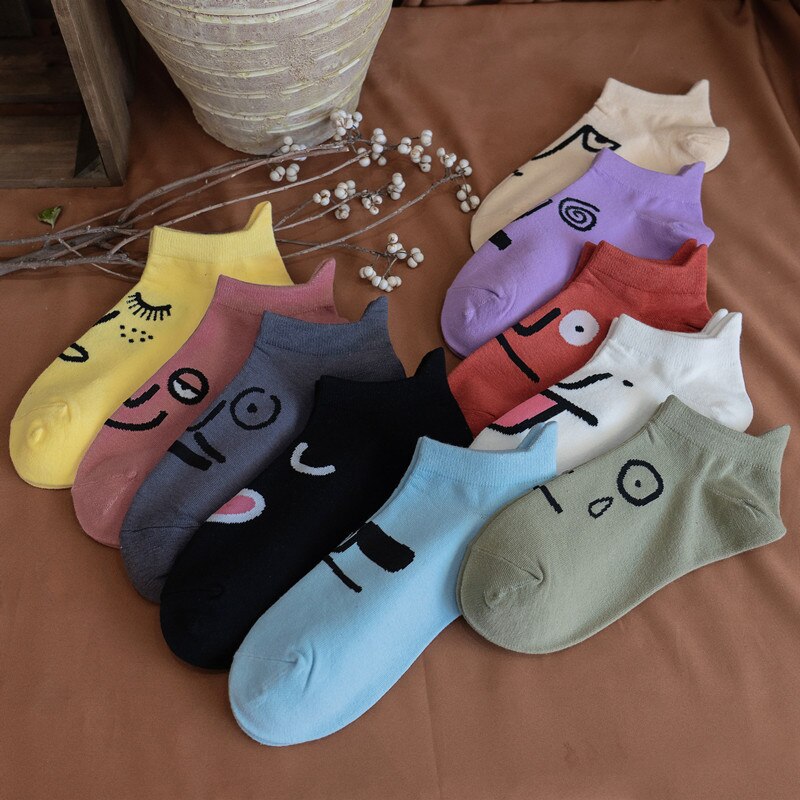8 Pieces=4 Pairs/Lot Funny Women Boat Socks Cute Harajuku Summer Compression Ankle Socks Breathable and Comfortable TJ3080