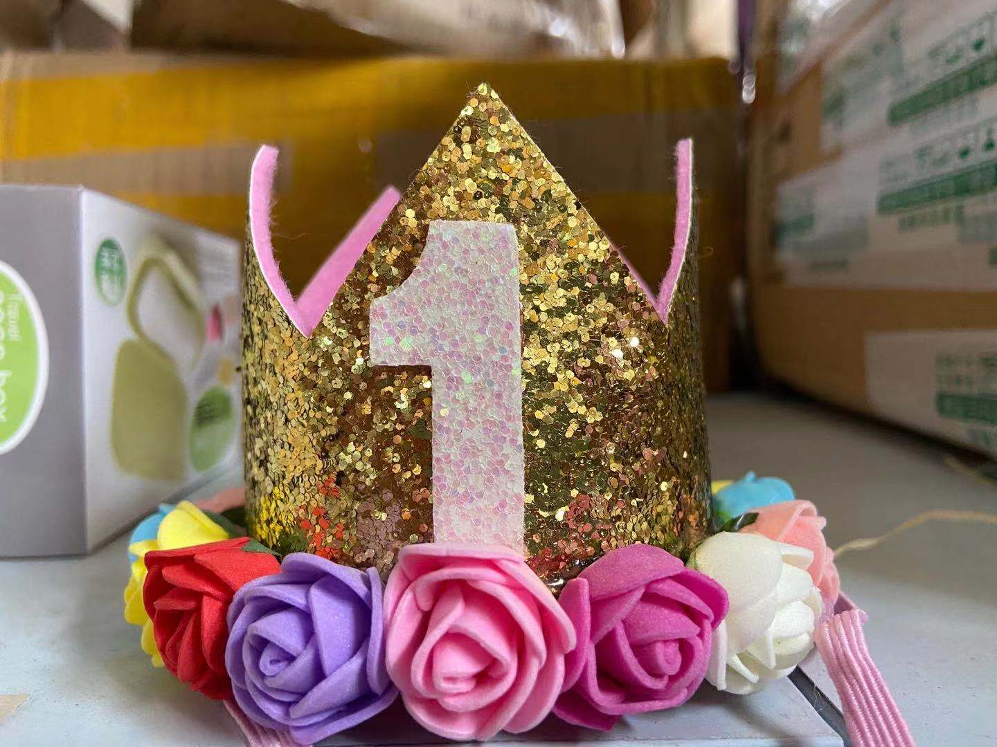 Corona de cumpleaños de 1 año de brillo, sombrero de primer cumpleaños, decoración de rosas, accesorios para espectáculo de bebés, diadema de cumpleaños, suministros para fiestas de bodas: 2 gold