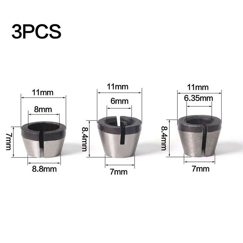 3Pcs High Precision 6mm 6.35mm 8mm Router Collet Chuck Adapter for Engraving Trimming Machine