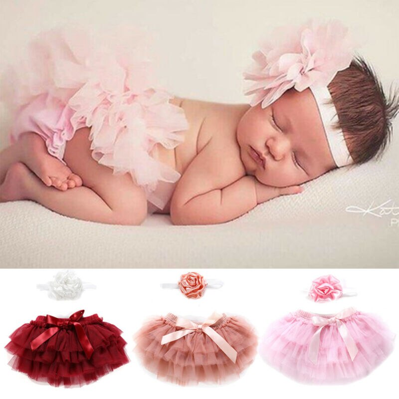 Jupe pour bébés filles | Nouvelle jupe bandeau 2 pièces couches danse de Ballet, dentelle solide à nœud papillon en Tulle en mousseline, accessoires Photo 0-24M