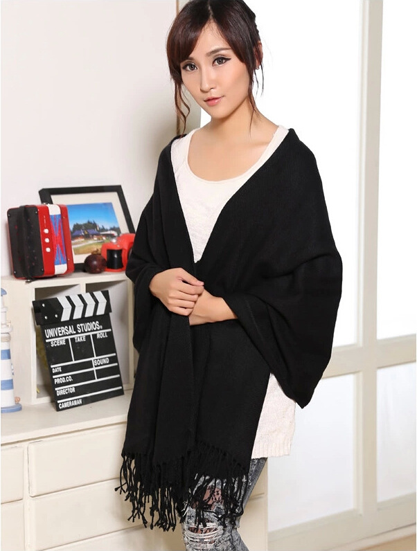 Vrouwen Kasjmier Sjaals Herfst Winter Vrouwelijke Wol Plaid Sjaal Dame Brede Roosters Lange Shawl Wrap Deken Warme Schoudermantel: Black Scarf