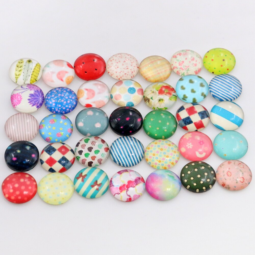 50pcs 12mm 14 style Mixed Flower Handmade Photo Glass Cabochons Pattern Domed Jewelry Accessories Supplies: G2-14