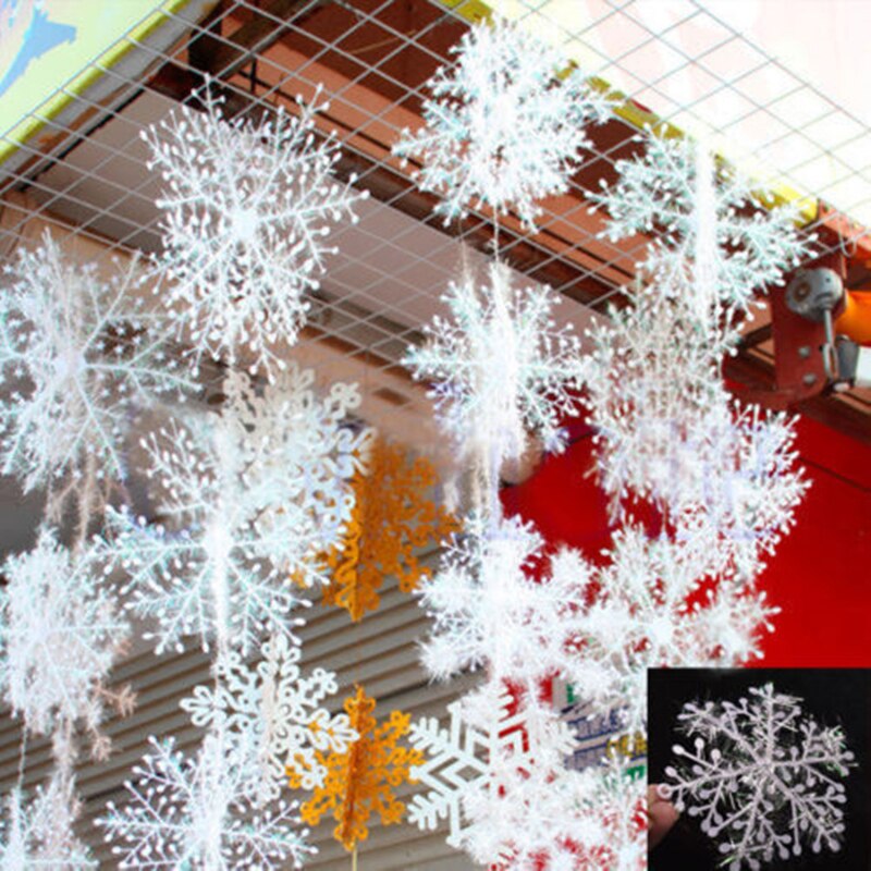 30Pcs 11cm Plastic Witte Sneeuwvlokken Kerstboom Ornamenten Opknoping Hangers Festival Xmas Jaar Party Thuis DIY Decoratie