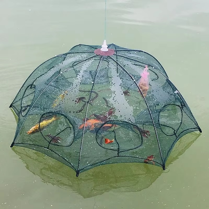 4-16 Holes Strengthened Fishing Net Shrimp Cage Foldable Nylon Automatic Umbrella Shape Fish Trap Cast Folding Landing Net