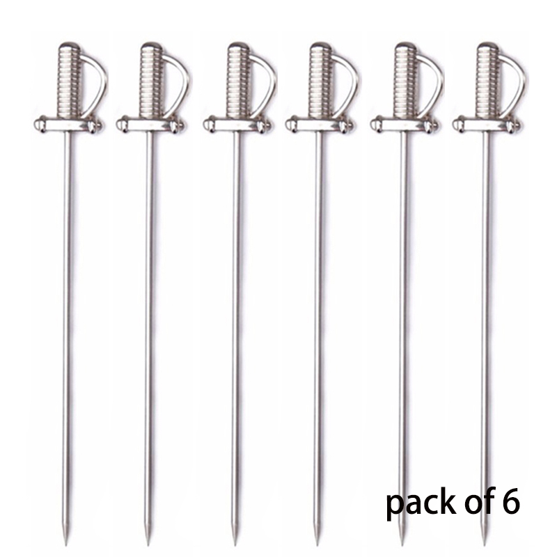 6 pcs Cocktail Pick Rvs Fruit Sticks Bar Gereedschap Drink Roeren Sticks Martini Picks Party Bruiloft Accessoire: Sword 6pcs