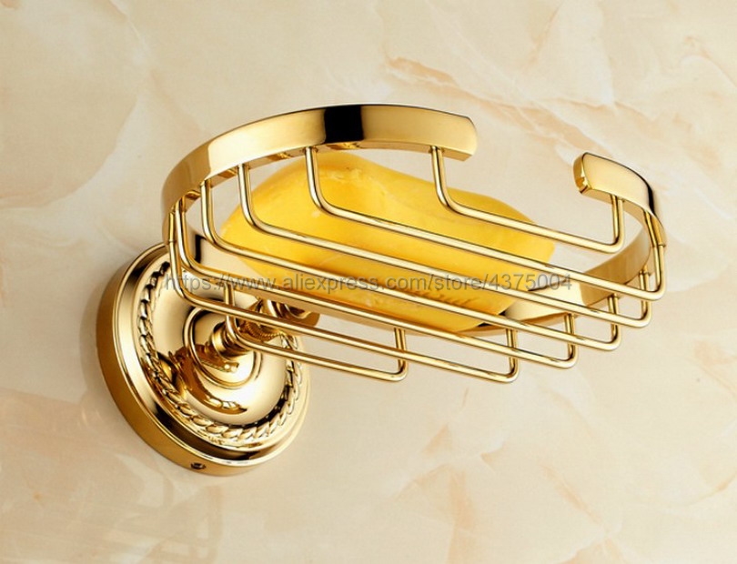 Luksus guld messing sæbe kurv vægmonteret sæbeskål holder sæbe kasse oval form kurv badeværelse tilbehør nba 607