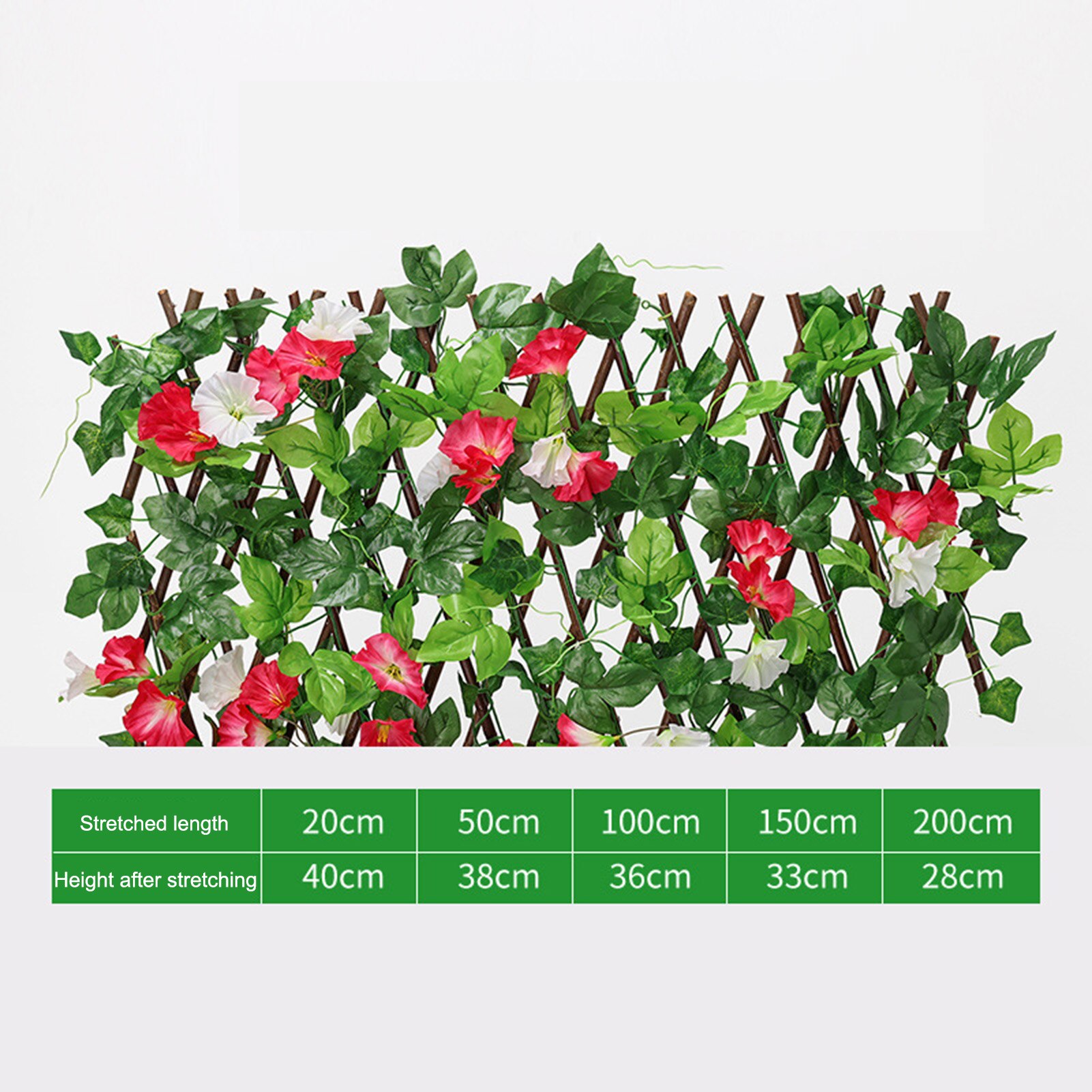 Retractable Flowers Artificial Garden Trellis Fence Expandable Faux Ivy Privacy Fence Wood Vines Climbing Frame Gardening Plant: 01