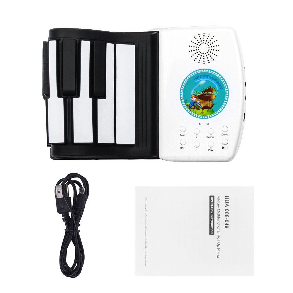 Multifunction 49 Keys Digital Piano Portable Roll Up Piano Keyboard Battery Electric Piano Keyboard for Beginners Kids Keyboard: Black and White