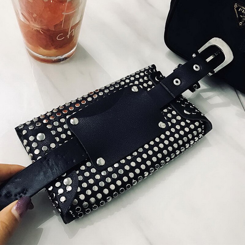 Rivet Luxury Fanny Pack Small Women Waist Bag Phone Pouch Punk Belt Bag Ladies Party Purse Evening Day Clutches