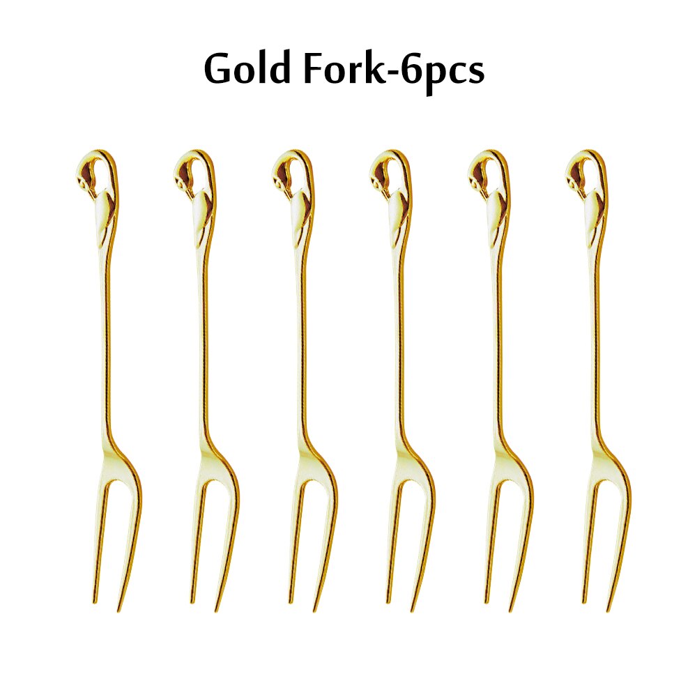 7Pcs Swan Fruit Base Holder Forks Set Stainless Steel Salad Dessert Forks Coffee Spoon Cake Tableware Zero Waste Talher Flatware: I without Swan Base