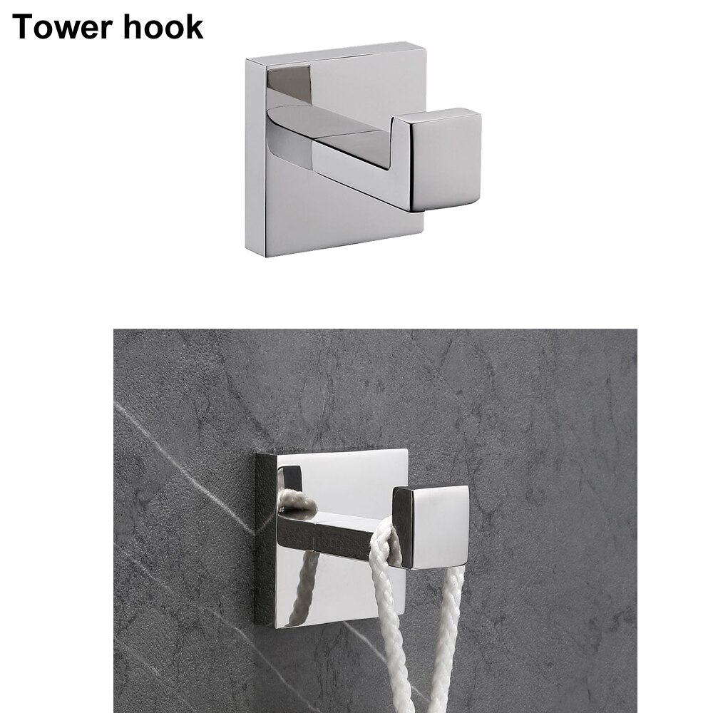 SUS 304 Stainless Steel Bathroom Hardware Set Chrome Polished Toothbrush Holder Paper Holder Towel Bar Hook Bathroom Accessories: Robe Hook