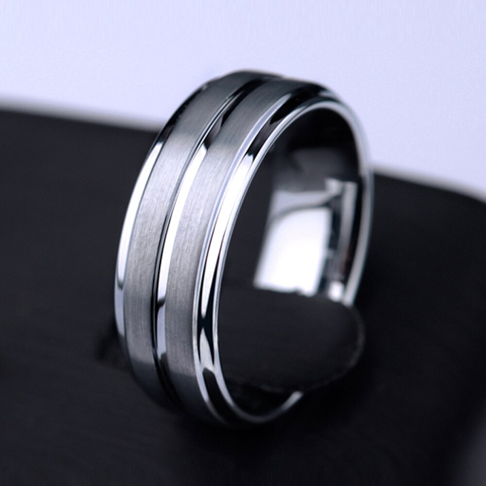 Newshe Wolfraamcarbide Ringen Voor Mannen Groef Ring 8Mm Mens Wedding Band Charme Sieraden Maat 8-13 TRX061