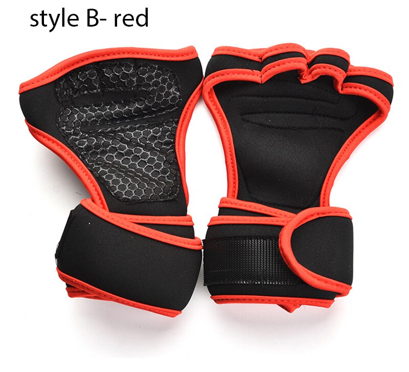 1Pair Dumbbells Gloves High Elastic Breathable Anti-Slip Silicone Weightlifting Wristband Grip Bracer Gloves Indoor Sports Glove: Style B red / L