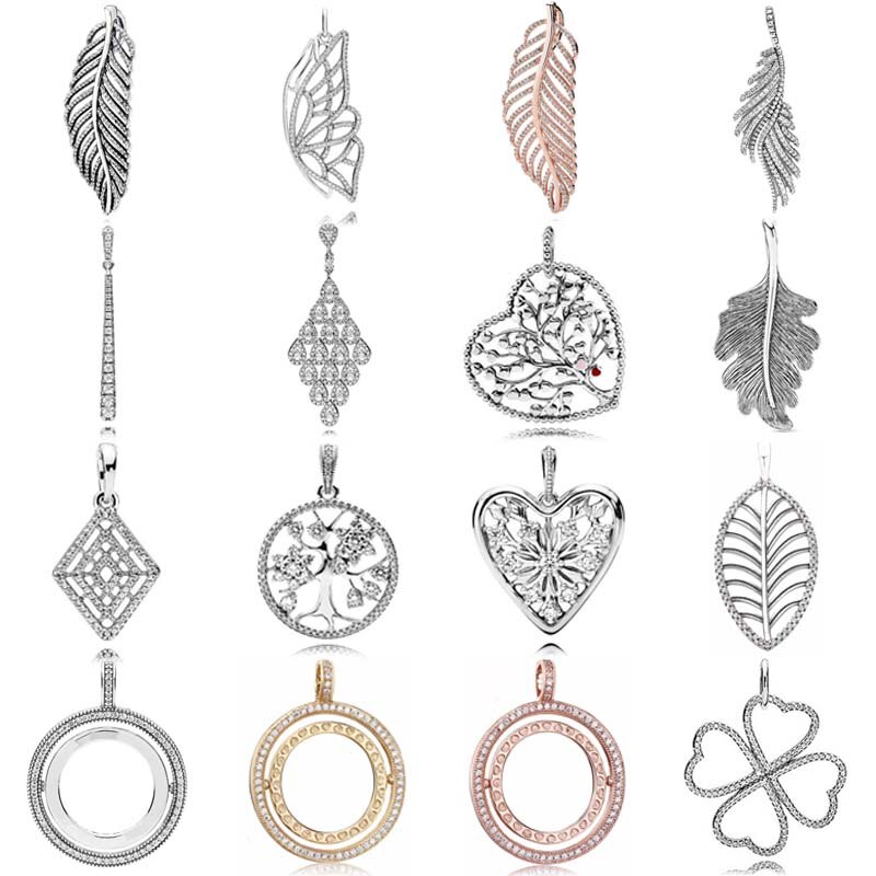 FAI DA TE di Fascino di Filatura Cuori Foglia di Quercia Albero Pendente Della Collana Della Piuma 925 Sterling Silver Bead Fit Originale Dei Monili Del Braccialetto