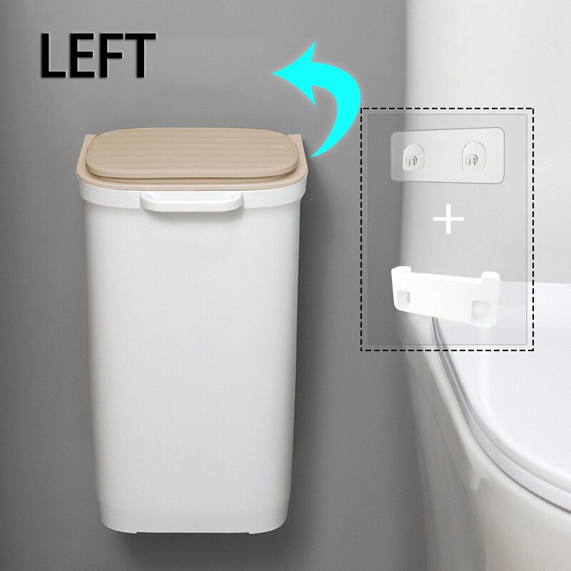 10L poubelle suspendue salle de bain poubelle murale armoires de cuisine porte poubelle suspendue économiser de l'espace poubelle maison poubelle: Open left Gold / With Accessories