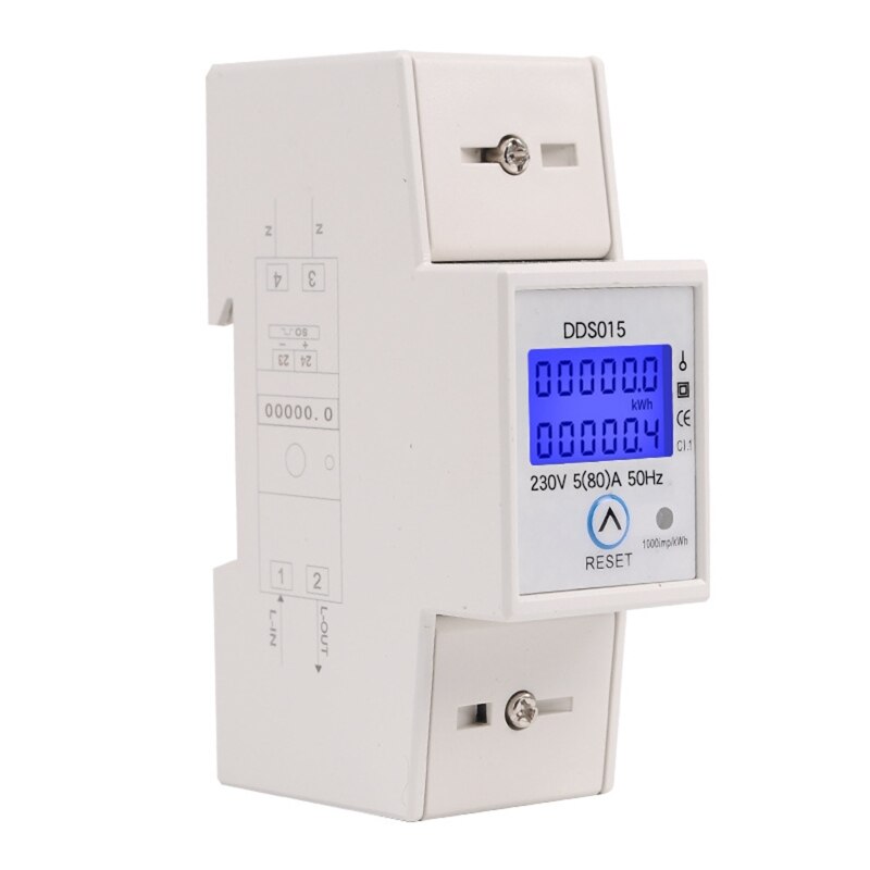 DDS015 230V kwh Meter Digital Electric Meter Single Phase LCD Double Display with Reset Power Consumption Meter 2P DIN Rail