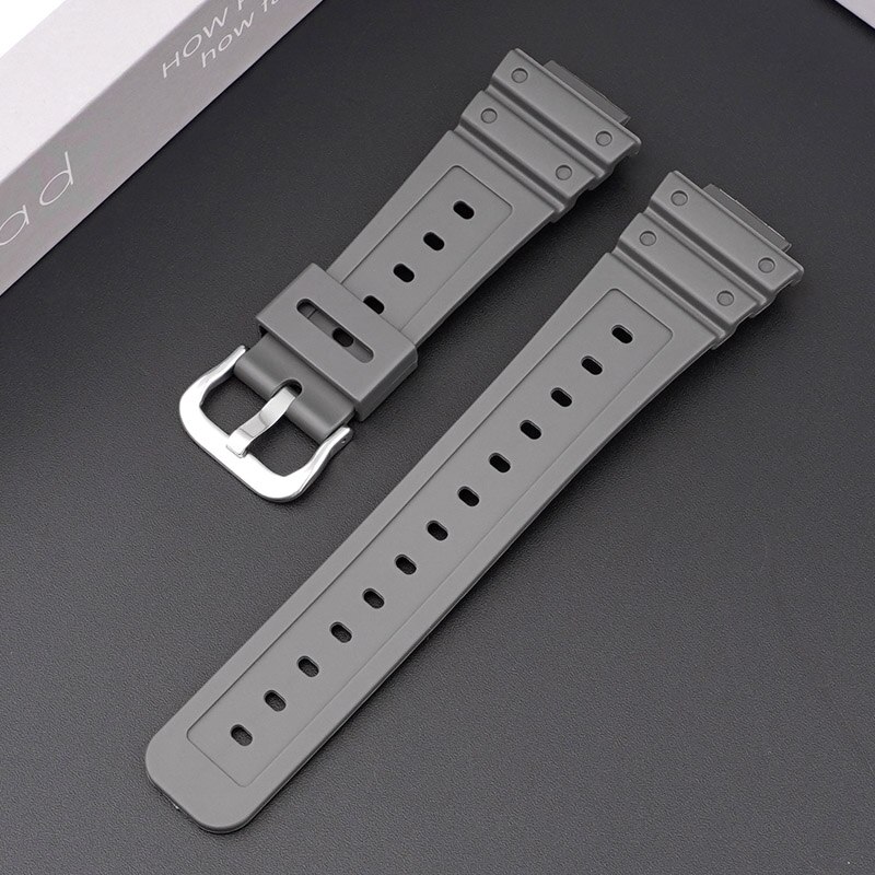 Bracelet de montre en caoutchouc pour Casio AQ-S810W/S800W AE-1000W SGW-400H/300H/500H W-735H, Silicone noir, boucle ardillon: Grey 01