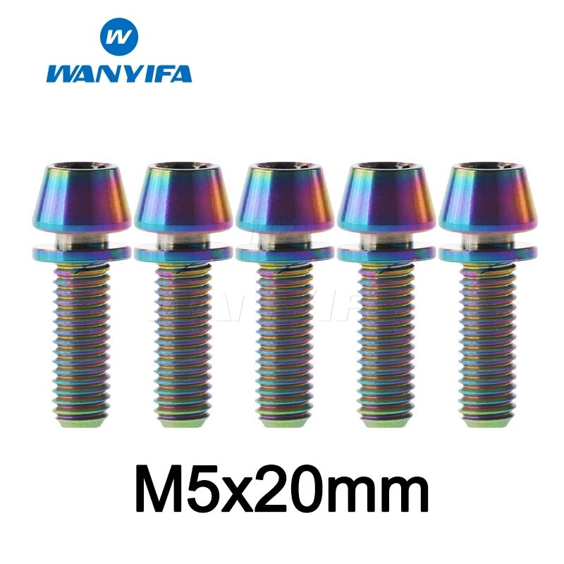 Wanyifa M5X16 18 20 Titanium Ti Taper Head Bolt Screw with Washer for Bike Part Bicycle Stem: M5X20 Rainbow
