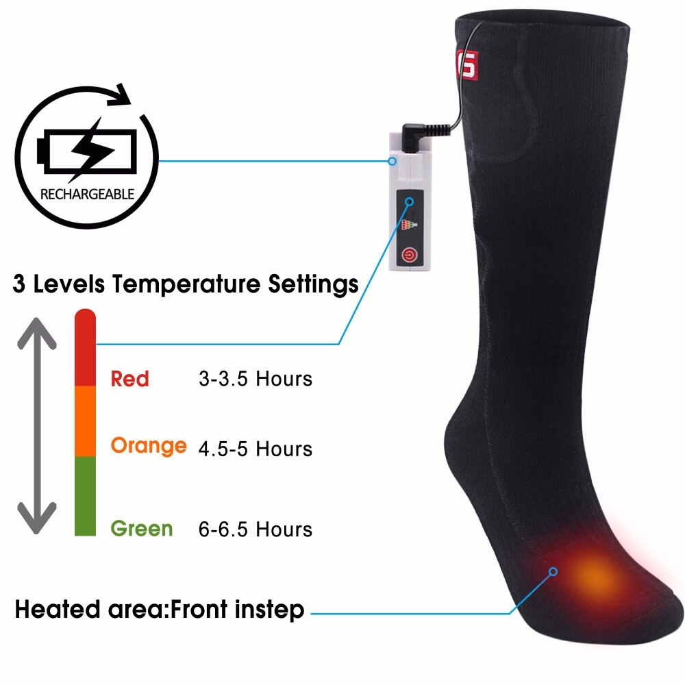 3.7 V noir électrique chaussette Sport chauffé au Lithium batterie hiver froid pour homme et femme