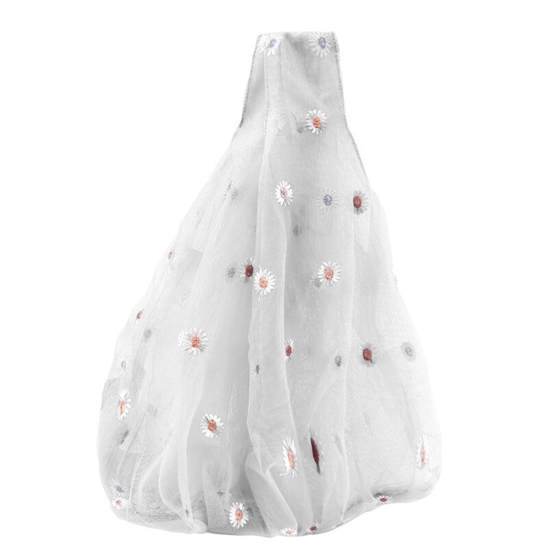 Bolso pequeño de tela transparente para mujer, bolsa de tela con bordado de margaritas, de , ecológico, para frutas, monedero para niña,: white