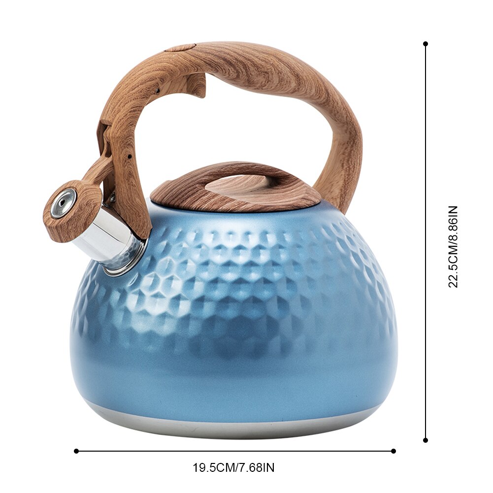 Bouilloire à thé en acier inoxydable, théière universelle en forme de citrouille noire, avec poignée résistante à la chaleur, pour toutes les cuisinières, 3,5 l: 3L Blue