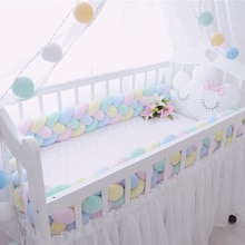 Baby Bed Protector Bumper Pasgeboren 4 twist Pure Katoen Weave Pluche Knoop Crib Decor Bal Protector Baby Kamer Bed Decoratie
