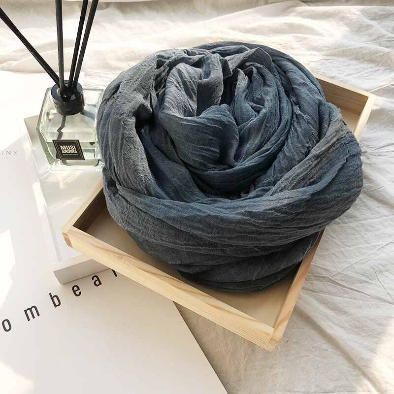 Japanese Style Linen Cotton Tassel Scarf Men Scarf Bufandas Solider Color Spring Autumn Warm Soft Kroean Style Scarves: Deep Blue