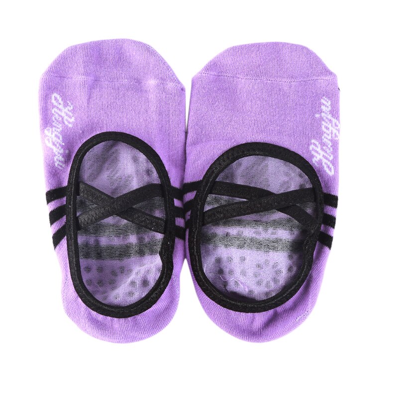 Joga skarpetki damskie okrągłe głowy bez pleców bawełna antypoślizgowe bandaż skarpety sportowe wentylacja Pilates skarpetki baletowe taniec skarpety kapcie: purpurowy