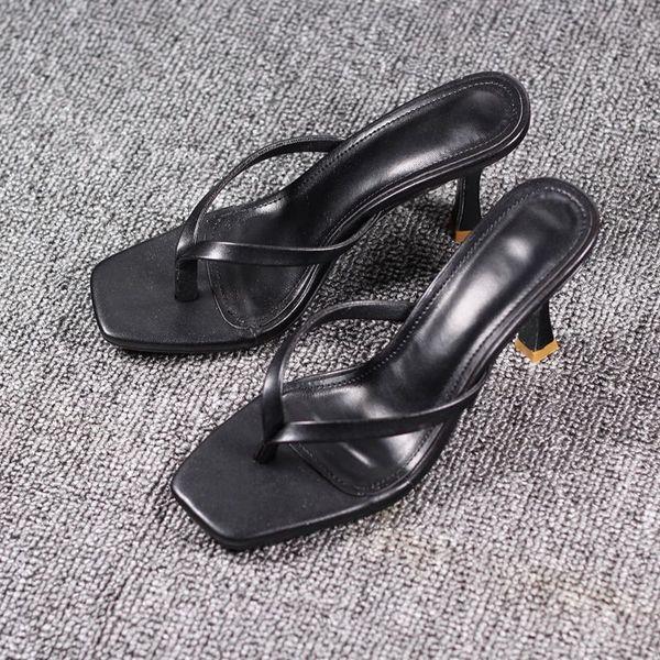 Big Size Square Toe Shoes Thin Heels Rubber Flip Flops Ladies' Slippers Heeled Mules Hawaiian High Pumps Slides Patent Leather: 1 / 40