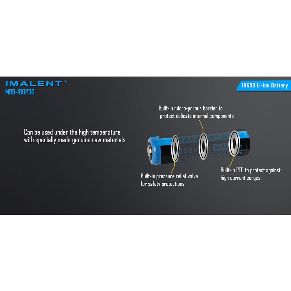 Imalent 18650 Battery Li-ion MRB-186P30 3000mAH Powerful Rechargeable Batteries Lighting accessory for HR70/RT70/DT70/RT35