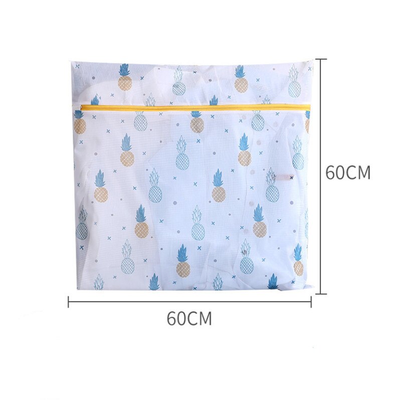 Pineapple Printing Zipper Mesh Laundry Bag Polyester Wash Net For Underwear Sock Washing Machine Pouch Clothes Bra Bags: XL 60x60cm
