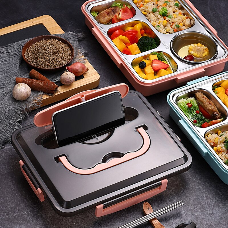WORTHBUY Japanese Lunch Box For Kids 18/8 Stainless Steel Bento Box With Compartments Tableware Kitchen Food Storage Container