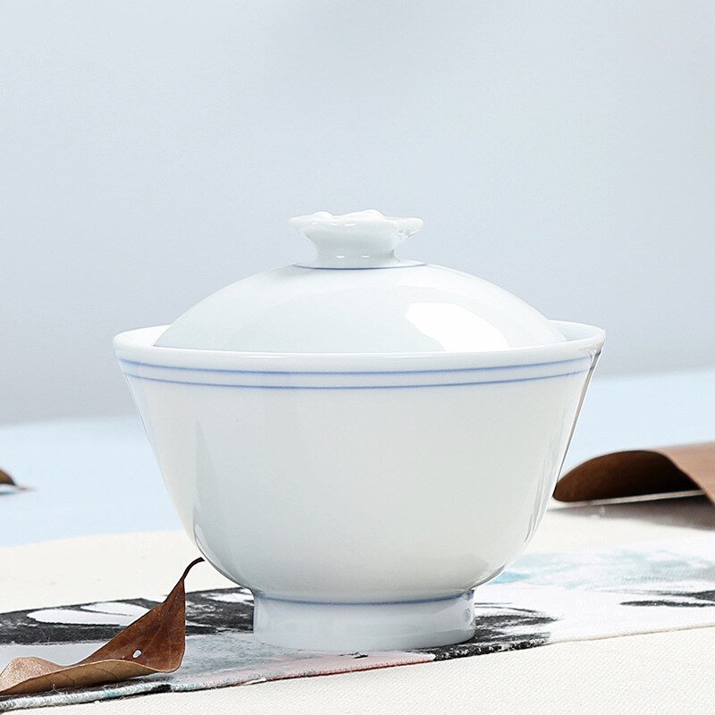 Jingdezhen Handgeschilderde Thee Sets, Wit Porselein Covers, Thee Kommen, hoogwaardige Kungfu Thee Accessoires, Drie Kopjes Grote Maat: 1