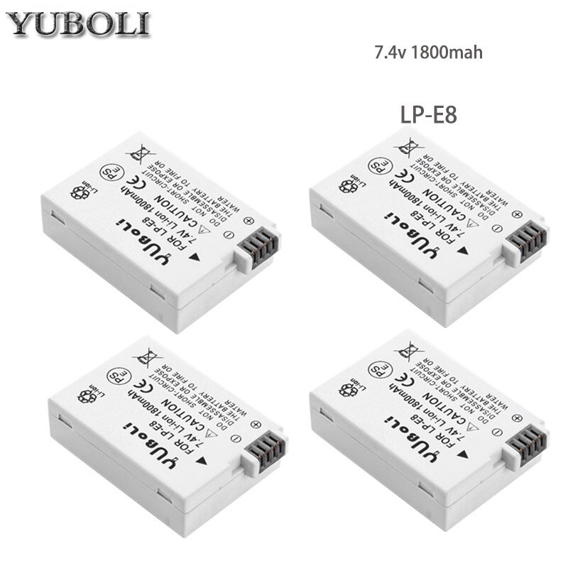 Batería de LP-E8 para Canon EOS 600D 550D 650D 700D Kiss X5 X4 X6 X7 Rebel T3i T2i T4i T5i 1500Mah, baterías de la Cámara LP E8: 4battery