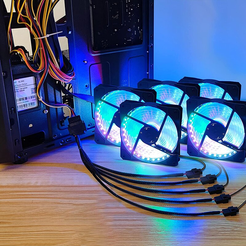 Sata Naar 3 Pin 4 Pin Fan Mouwen Power Splitter Kabel Adapter,15Pin Sata Naar 1/2/3/4/5 TX3 / TX4 (Pwm) 12V Pc Case Cooler Y Cord