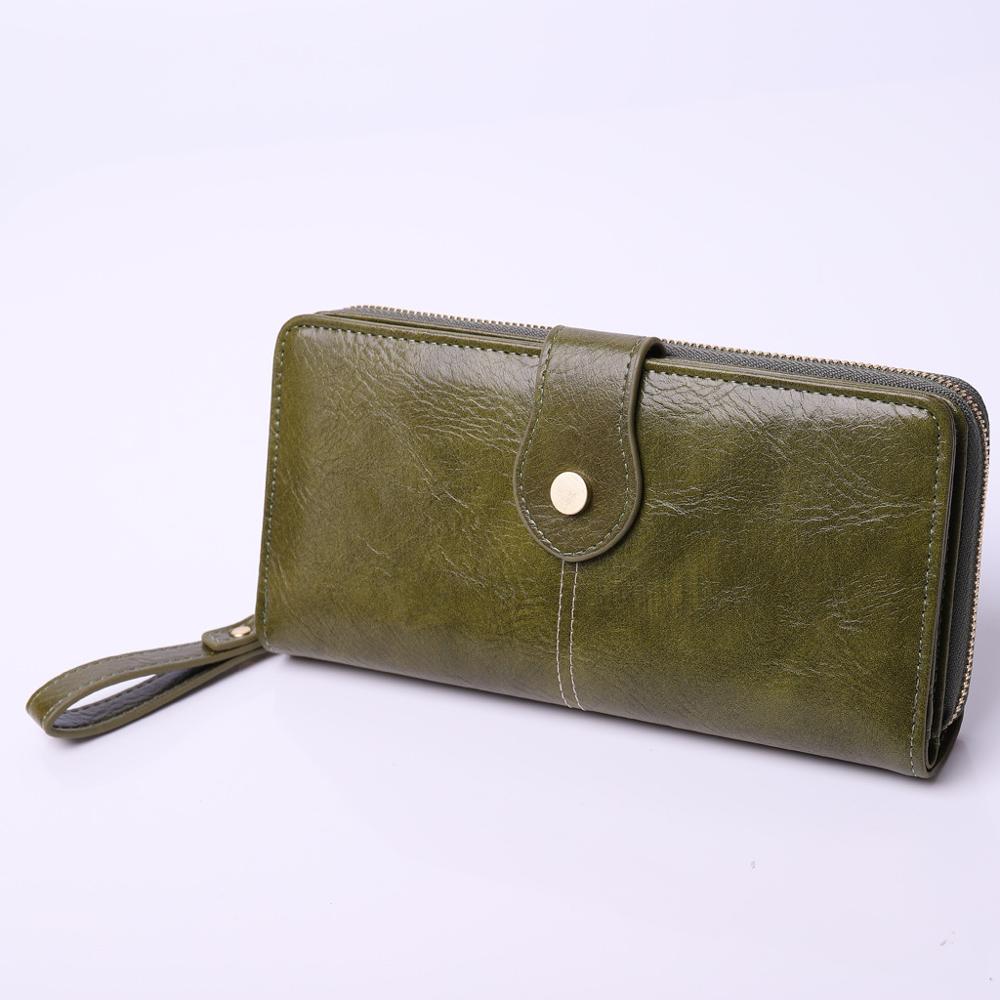 Præget læder lang clutch pung til kvinder stor kapacitet multifunktion lang clutch punge telefontaske mønt dame pung  #15: Grøn