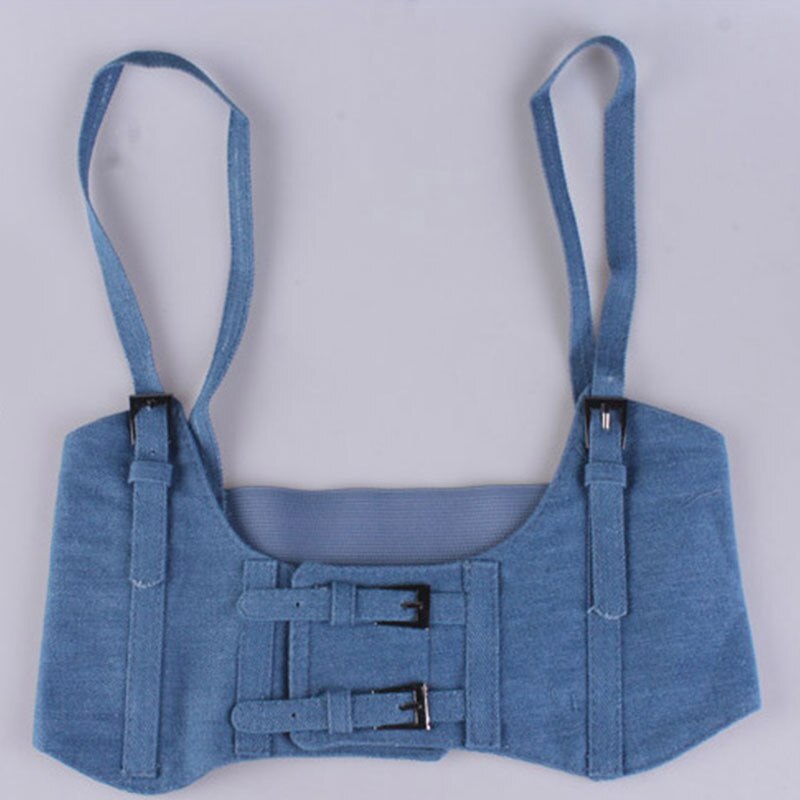 Dames korset vest steampunk harnas stretch vest brede cincher met gesp brede riem kleding accessoires: Blauw