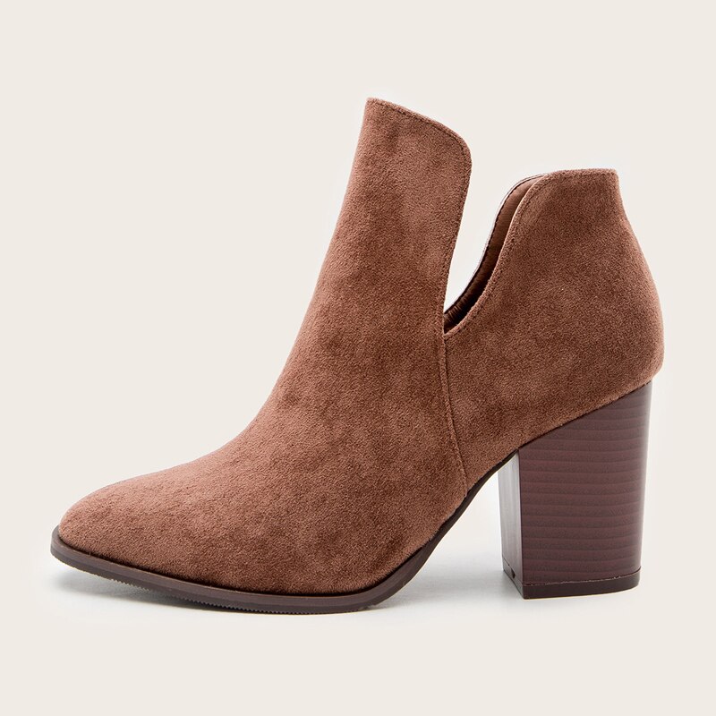 Botines de gamuza sintética para mujer, Botines de tacón alto con cremallera lateral, tacón de bloque alto apilado, sin cordones, estilo vaquero occidental,