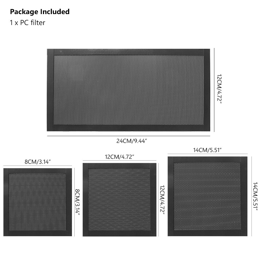 12 x 12 14 x 14 12 x 24cm tietokone pc kotelo tuuletin magneettinen pölysuodatin verkkokansi tietokoneen suoja pvc tuuletin pölynestoverkko